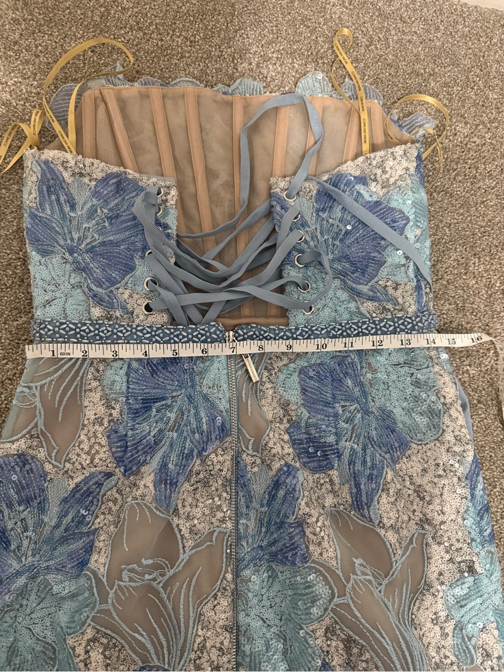 BRONX AND BANCO Jasmine Maraya Strapless Sequined Midi Dress - Powder Blue - Picture 9 of 10